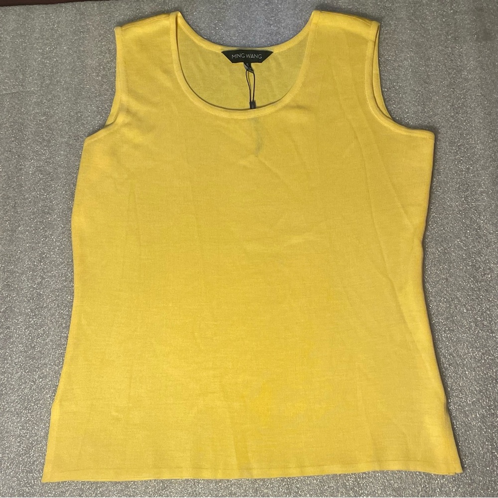 Ming Wang Womens Knit Tank Top Shirt Size Small Yellow Shell Sleeveless NWOT